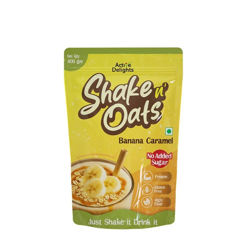 Banana Caramel Oats Shake Powder 400g | Rich Cocoa And Oats Blend | High Protein, No Added Sugar | Ready in 30 Sec | Healthy Guilt-Free Drink, Pre Workout