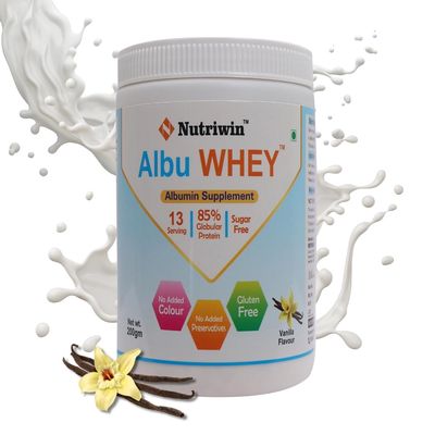 Albu WHEY  Albu WHEY Albumin Powder Oral Albumin Supplement Vanilla Flavour 200g Albumin Protein