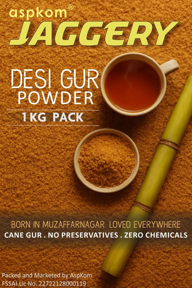 Aspkom Desi Jaggery 1Kg Authentic Pure Gur Powder | Unrefined Shakkar, Cane Sweetener, Chemical or Preservative Free, Sugarcane Gur, Organic, Vegan, Natural Granules