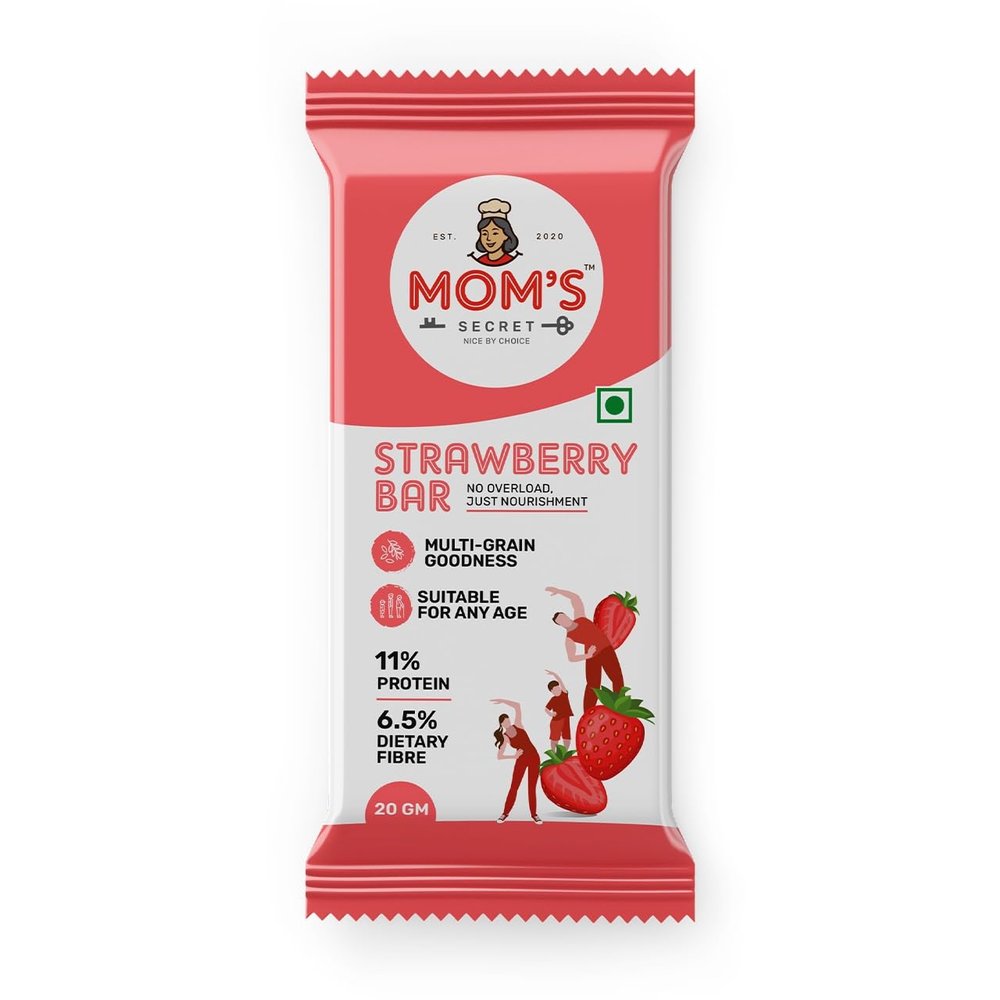 Mom's Secret Multigrain Cereal Bars | Strawberry Fruit | High Protein and Fiber | Wholesome On-the-Go Energy Snack for School Office Travel | 20 Grams (Pack of 15)