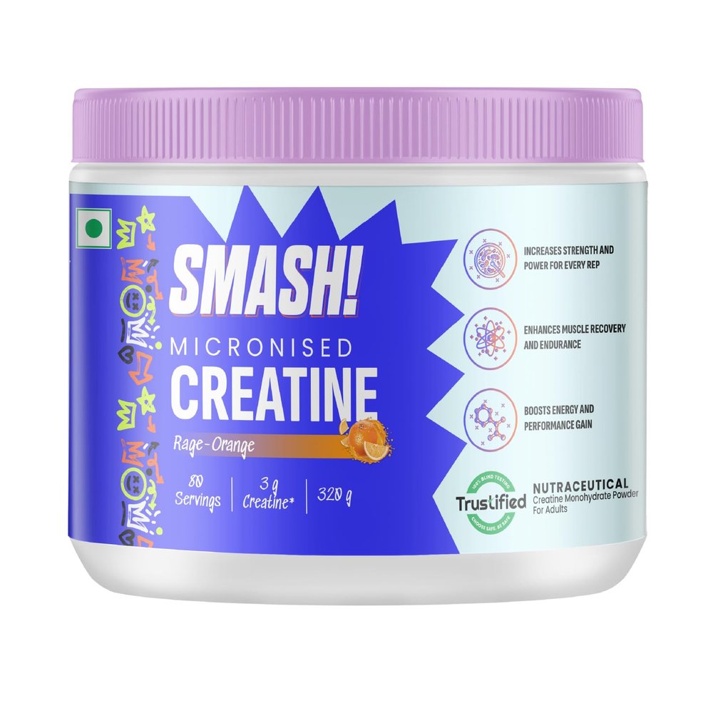 SMASH Micronised Creatine Monohydrate Powder, Rage-Orange (80 Servings, 320g)