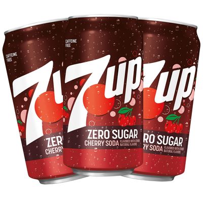 7ups Zero Sugar Cherry Soda 12 Fl Oz Cans (Pack of 3) | Refreshing Cherry Flavor | Caffeine-Free, No Sugar, Bold & Fizzy Taste (USA)