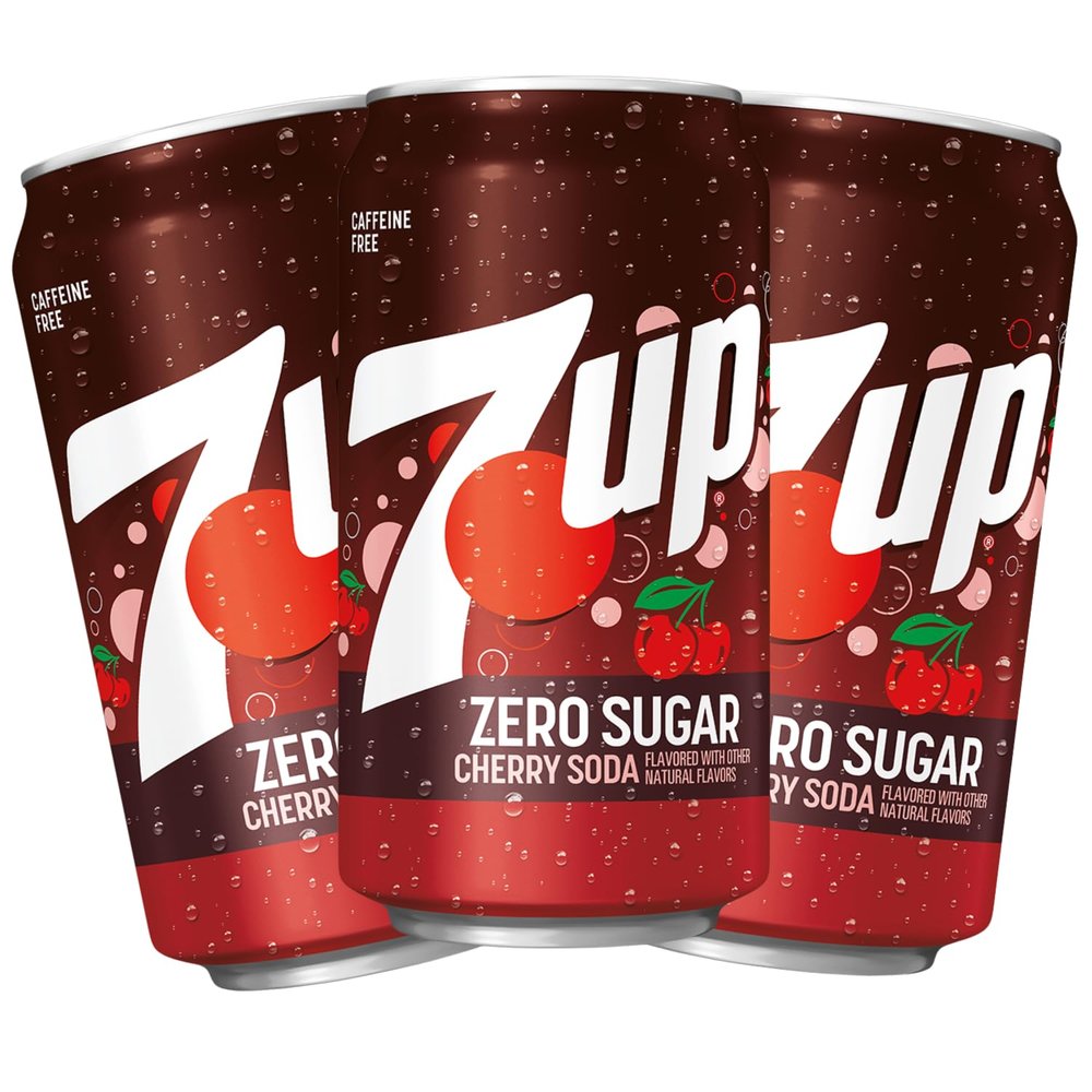 7ups Zero Sugar Cherry Soda  12 Fl Oz Cans (Pack of 3) | Refreshing Cherry Flavor | Caffeine-Free, No Sugar, Bold & Fizzy Taste (USA)