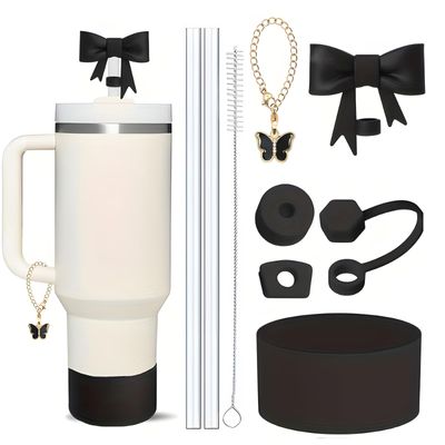 9 Pcs Stanley Accessories of 1cm/0.39in, Stanley Cup, Cover Cap for Round Straws with A Diameter Bow Straw Cap Butterfly Chain Suitable (Cup Not Included)