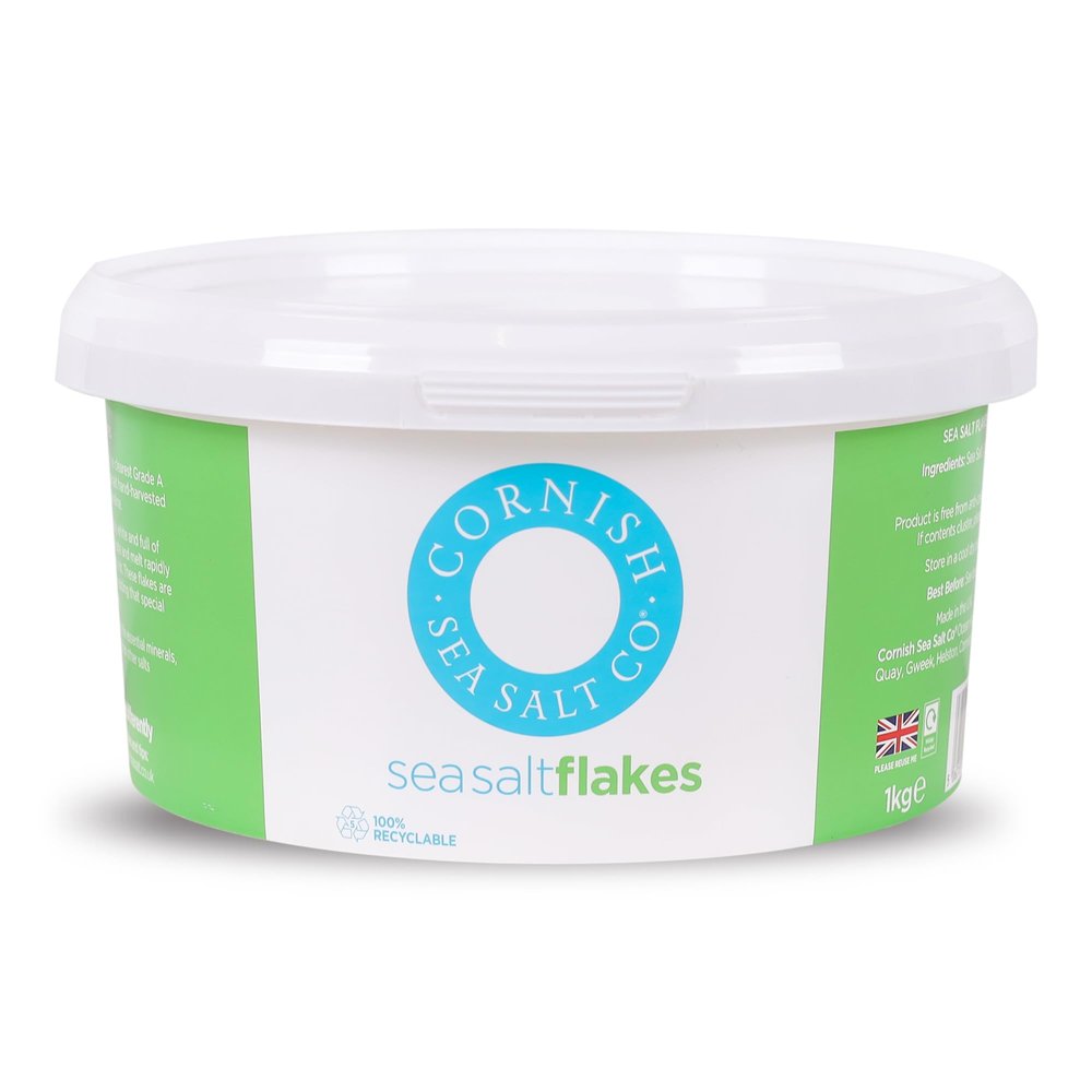 Cornish Sea Salt Flakes,1kg, Hand-Harvested Premium Pyramid Salt from Cornwall, Perfect Finishing Touch for Salads & Gourmet Cooking