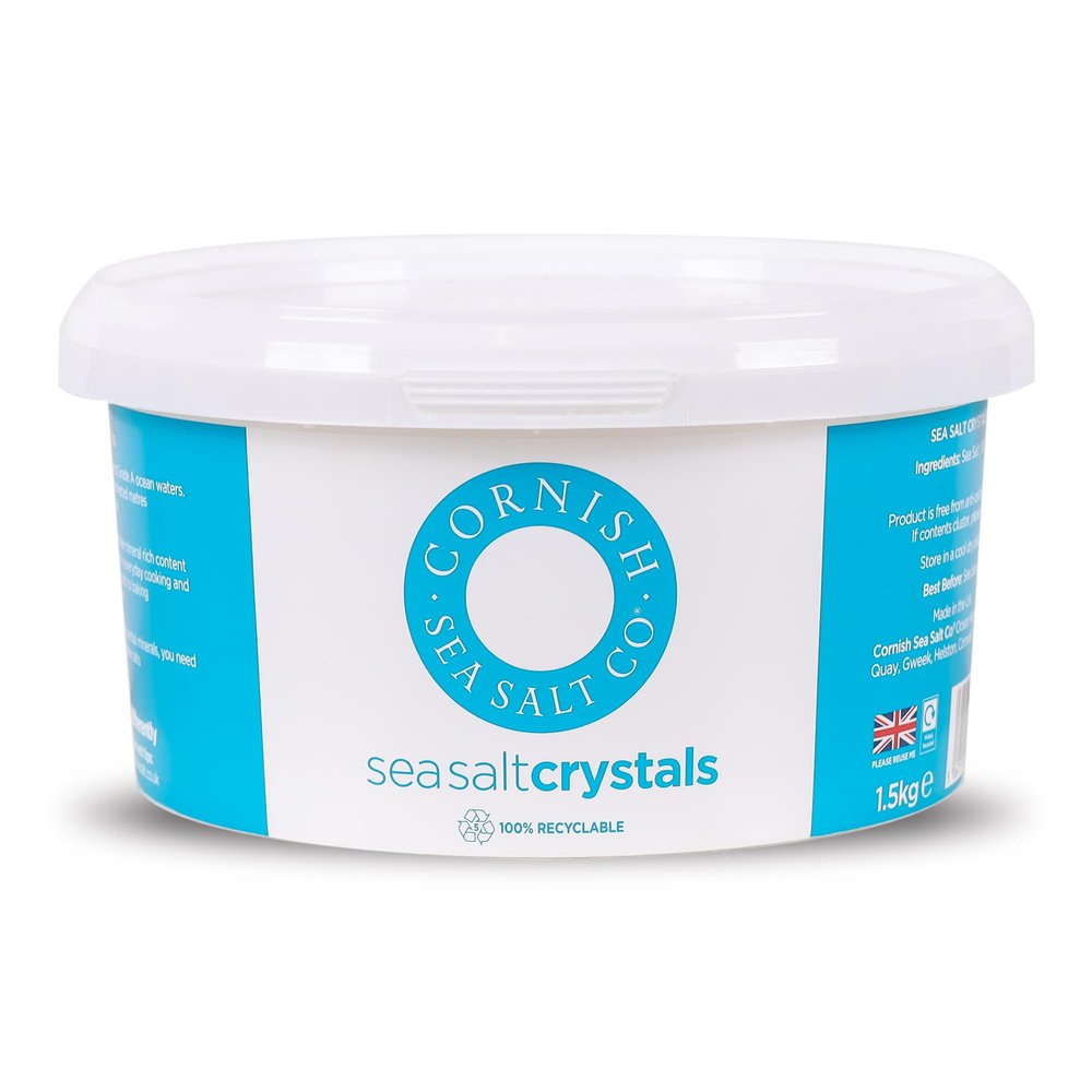 Cornish Sea Salt Crystals, 1.5kg, Hand-Harvested Premium Pyramid Salt from Cornwall, Perfect Finishing Touch for Salads & Gourmet Cooking