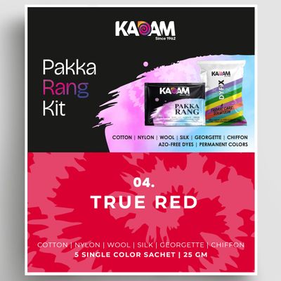 Kadam Pakka Rang Fabric Dye Colour | 25g Pack | Includes DyFix Color Fixer | Permanent Fabric Dyes for Old Faded Jeans and Clothes (True Red)