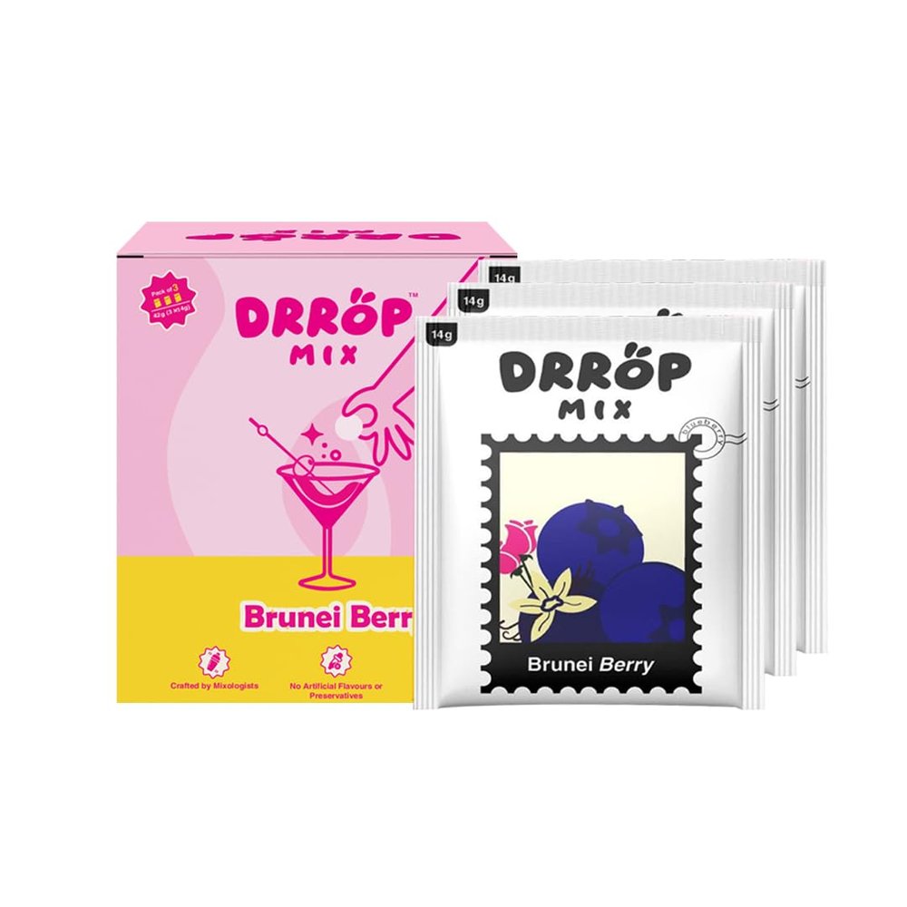Drrop Mix Brunei Berry Beverage Drink | Guilt-Free, Low Sugar Drink Mix (Less than 5g) | Wild and Fruity Flavor | No Artificial Colors & Preservatives