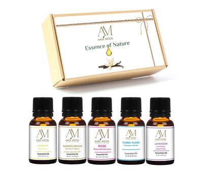 Aadi Mool Jasmine, Sandalwood, Rose, Ylang Ylang & Lavender Essential Oils for Diffuser, Aromatherapy & DIY Blends Pack Of 5-15ML