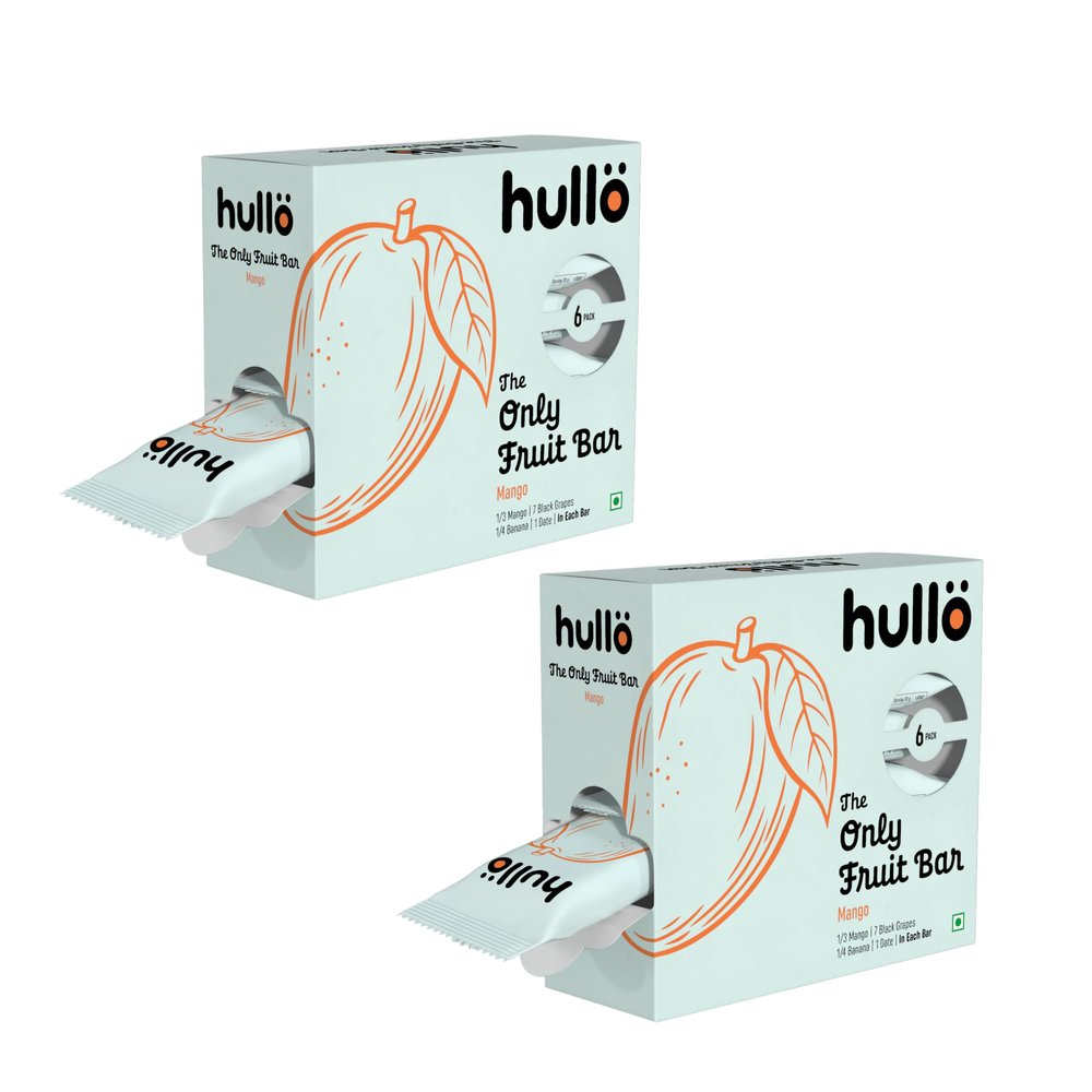 Hullo The Only Fruit Bar - Mango (Pack of 12 x 30g) | Healthy Sugar Free Snack Bar for Kids & Adults | Energy Bar with No Added Sugar & No Preservatives | Made with Mango, Banana, Black Grapes & Dates