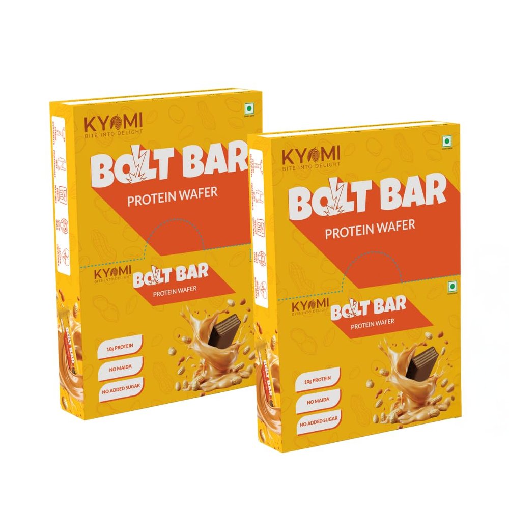 Kyomi Bolt Bar Choco Peanut Butter Protein Wafer Bars (Pack Of 20)|10 Gram Protein, No Added Sugar| Energy Bars|Crunchy Wafer Bar|100% Vegetarian |800 Gram (Pack of 2, Peanut Butter)