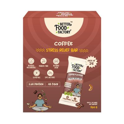 Better Food Factory Coffee Energy Bars  Natural Energy & Stress Relief, Gluten-Free High-Protein Snack Bars Made with Real Coffee, Healthy Caffeinated Nutrition Bars, Pack of 24