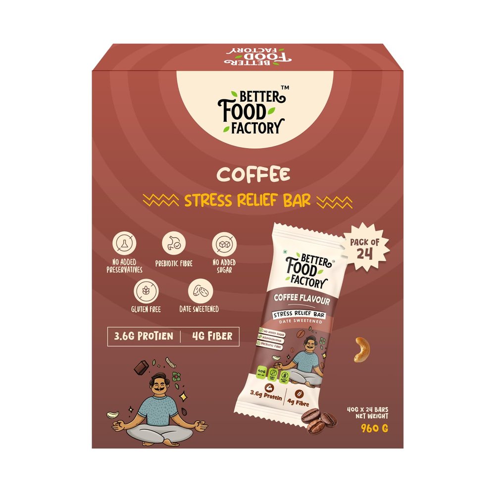 Better Food Factory Coffee Energy Bars  Natural Energy & Stress Relief, Gluten-Free High-Protein Snack Bars Made with Real Coffee, Healthy Caffeinated Nutrition Bars, Pack of 24