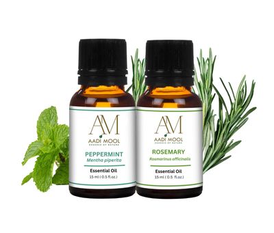 Aadi Mool Peppermint & Rosemary Essential Oil for Hair, Skin & Diffuser Pack Of 2-15ML