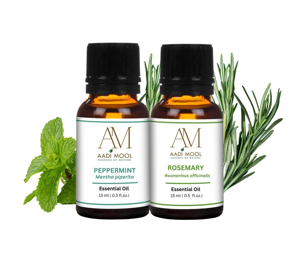 Aadi Mool Peppermint & Rosemary Essential Oil for Hair, Skin & Diffuser Pack Of 2-15ML