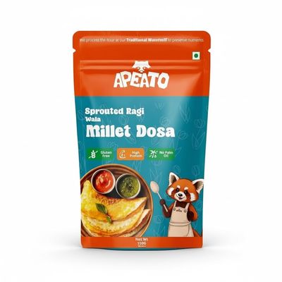 Apeato Sprouted Ragi Millet Dosa Mix pack of 1 150g | Instant South Indian Breakfast Mix | High Protein, Fiber-Rich & Gluten-Free | Ready-to-Cook Healthy Breakfast | Quick & Easy Millet Dosa Batter Mix