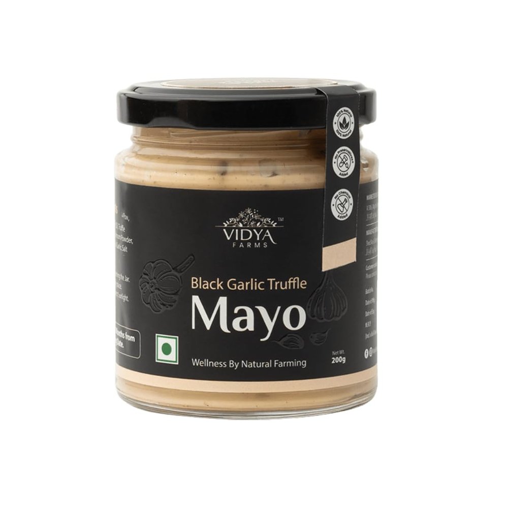 Vidya Farms Black Garlic Truffle Mayo | Gourmet Flavored Mayonnaise with Rich Umami & Truffle Aroma | Perfect Dip, Spread & Dressing | No Preservatives, Vegetarian