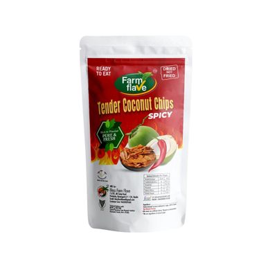 Farm Flave Tender Coconut Chips, Spicy Flavour, Ready to Eat Pure and Fresh Snacks, Dried Not Fried (25g)