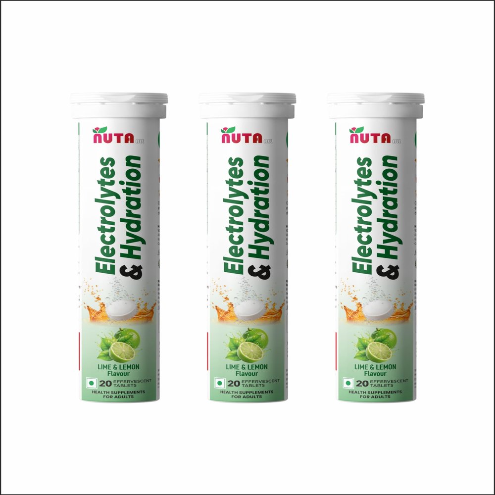 ELECTROLYTES & HYDRATION EFFERVESCENT TABLETS for Instant Hydration, Boosts Energy Levels,Restores Electrolyte Balance,fast & Reload Hydration, Perfect for Active Lifestyles|lime & lemon flavour Effervescent tablets for Men & Women | PACK OF 3 (60 TA