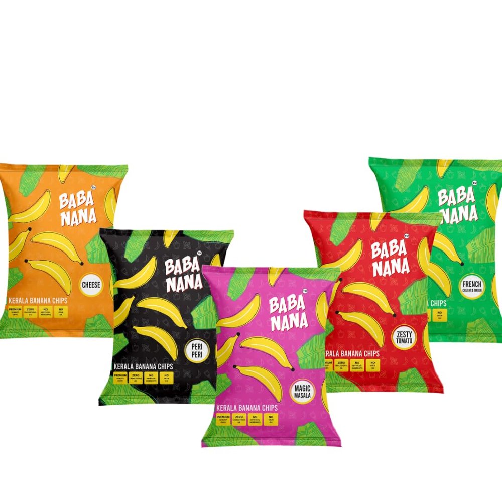 BABA NANA Kerala Banana Chips Classic Mixed Flavour Combo Pack, 5 Flavours, No Palm Oil, Cholesterol Free, Crunchy Snack, 325g