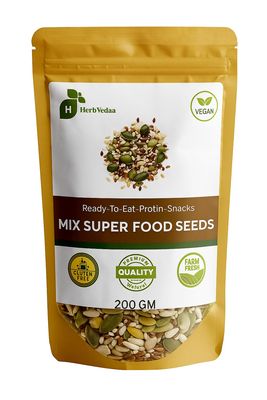 HerbVedaa Mixed Seeds Superfood Blend, 6-in-1 Protein Rich Snack with Pumpkin, Watermelon, Sunflower, Flax, Chia, Sesame Seeds, 200g