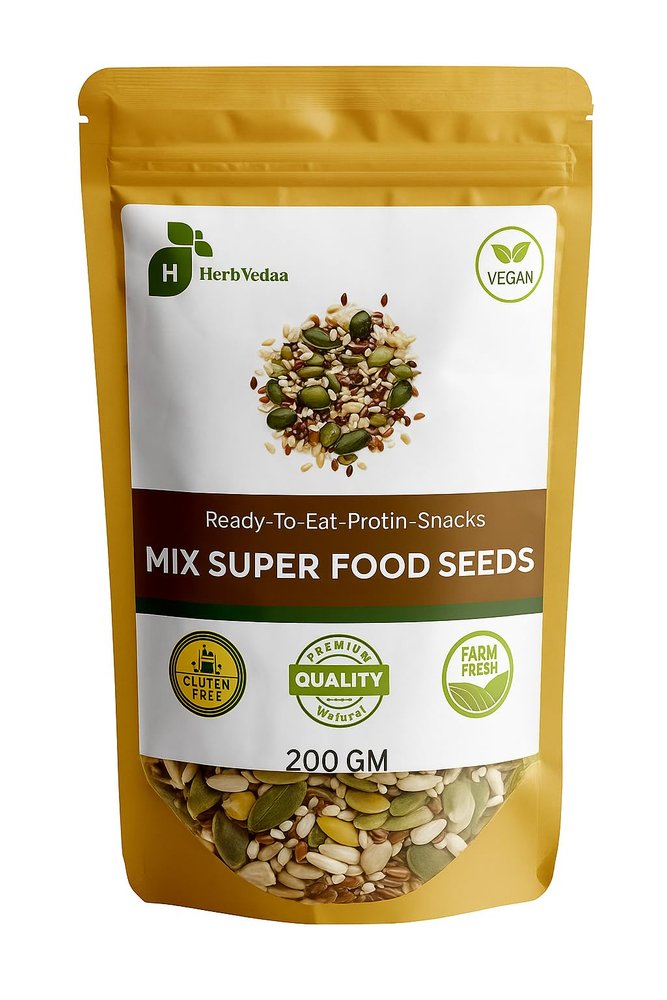 HerbVedaa Mixed Seeds Superfood Blend, 6-in-1 Protein Rich Snack with Pumpkin, Watermelon, Sunflower, Flax, Chia, Sesame Seeds, 200g