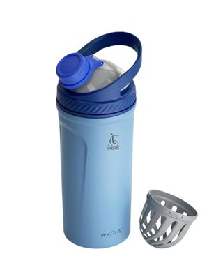 AGIS Premium Protein Shaker Bottle, Matte Black Stainless Steel, 700ml Gym Bottle with Flip-Top Lid, Blender Mixer for Fitness Drinks (blue)