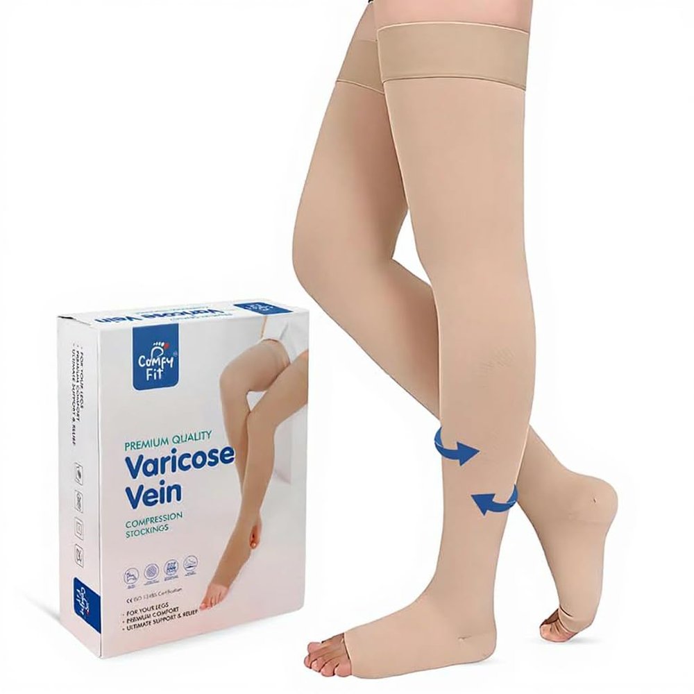 Comfy Fit Medical Compression Socks For Women | Class Ii Compression Stockings Thigh-length | Varicose Vein Compression Stockings | DVT Stockings Unisex Socks | 23-32 Mm Hg - Small