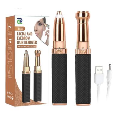 Eyebrow Trimmer for Women || Epilator 2-in-1 || Face Trimmer For Women Facial Hair, Upper Lips, Nose, Ear, Portable & Rechargable - With Ring Light - BLACK