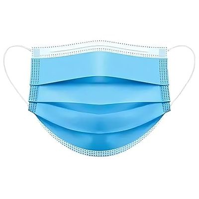 Disposable Face Masks, 3-Ply Blue, Pack of 100, with Nose Clip and Elastic Ear Loops for Adults