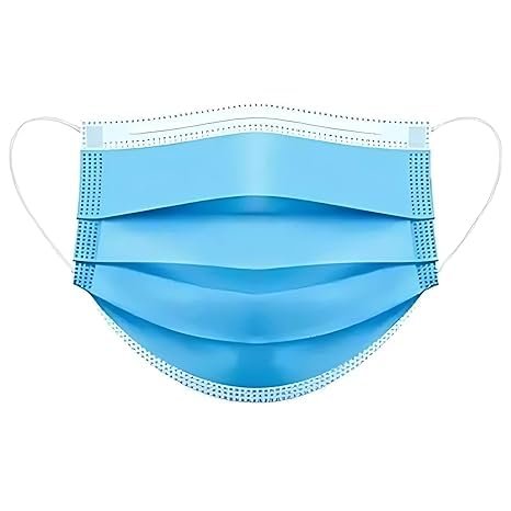 Disposable Face Masks, 3-Ply Blue, Pack of 100, with Nose Clip and Elastic Ear Loops for Adults