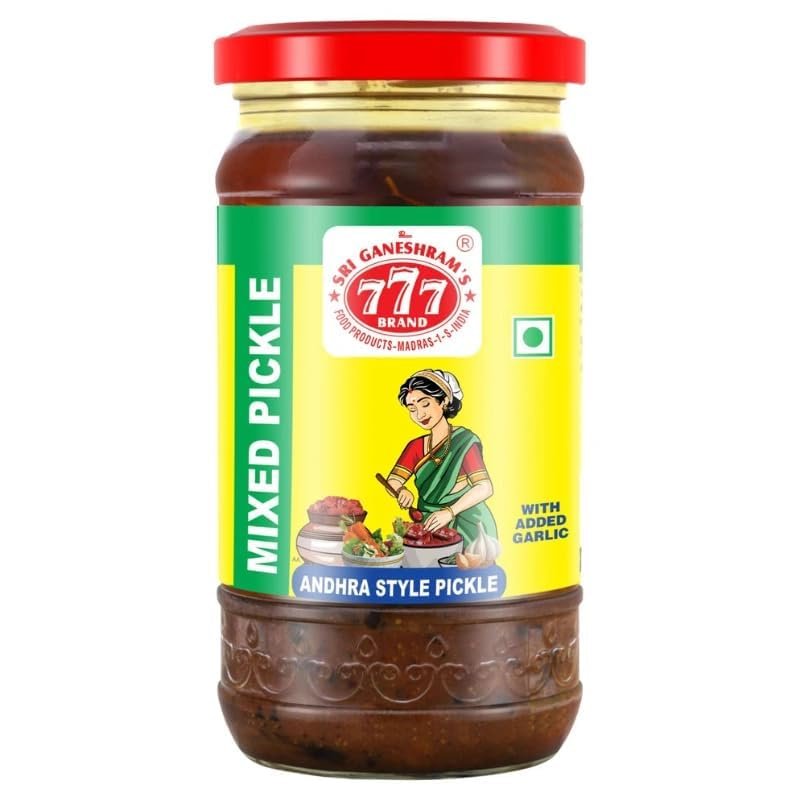 777 AP Style Mixed Vegetable Pickle 300g (Pack of 2) | Crunchy Veg Achar | Spicy South Indian Pickle | Total 600g