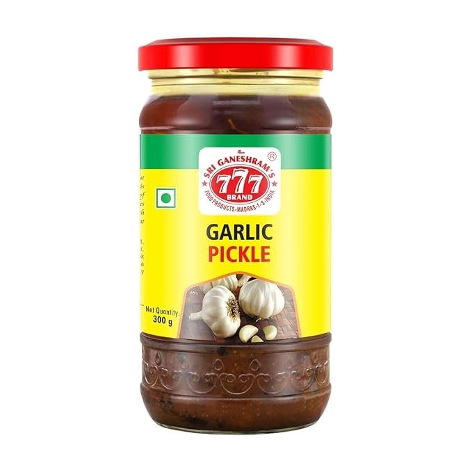 777 Garlic Pickle 300g (Pack of 2) | Poondu Oorugai | Spicy Garlic Cloves | Digestive Side Dish for Curd Rice | Total 600g