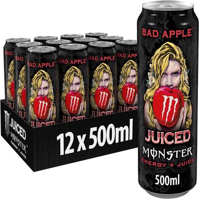 Monster Juiced Energy Drink  Bad Apple Flavor, 500ml Cans (Pack of 12)  Energy + Juice Blend, Bold Apple Taste, High Caffeine & B-Vitamins (IMPORTED-USA)
