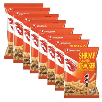 Shrimp Flavoured Korean Crackers  75g Each, Pack of 8 (600g Total) | Crispy & Spicy Snack with Authentic Shrimp Taste | Imported Snack Pack of 8 (600gm)