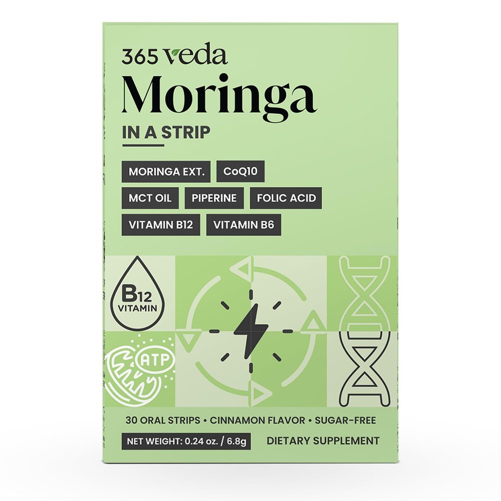 365veda Moringa Strips | Vitamin B12 | Natural Energy Booster | Coenzyme Q10 | Immunity & Vitality Support | Ayurvedic Nutrition Powerhouse | Vitamin B6 | 30 Oral Strips