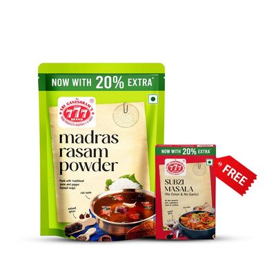 777 Rasam Powder 120g (Pack of 3) | South Indian Rasam Podi | Pepper & Cumin Spice Blend | FREE 50g Subzi Masala