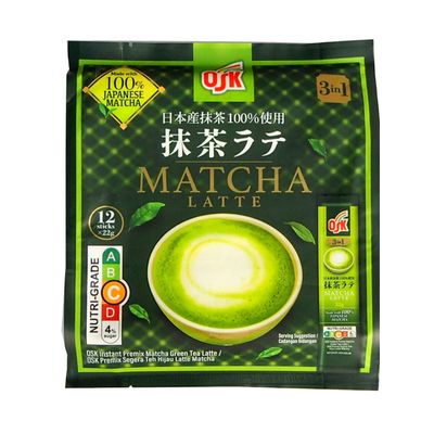 Japanese Matcha Latte Green Tea 3in1 | OSK | Instant Premix Matcha Green Tea Latte | Product of Japan.