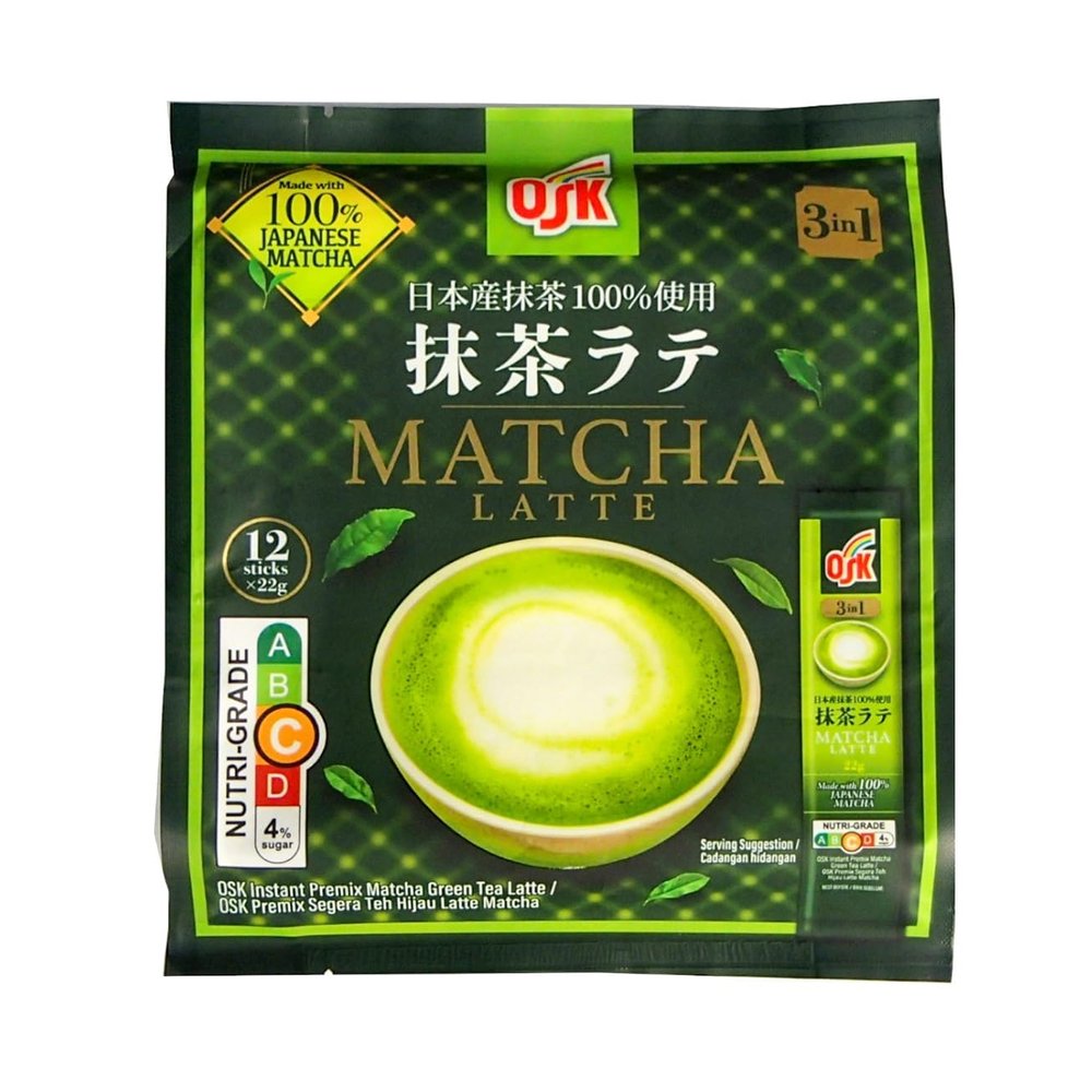 Japanese Matcha Latte Green Tea 3in1 | OSK | Instant Premix Matcha Green Tea Latte | Product of Japan.