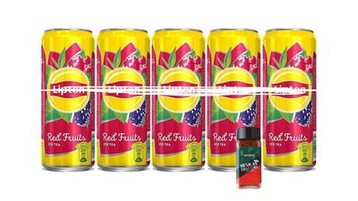 FruitJoy Liptons Red Fruits Ice Tea Drink Can, Ready to Drink Beverage, 320ml Can (Pack Of 5) + Free SpiceSnap Chilli Lime Seasoning