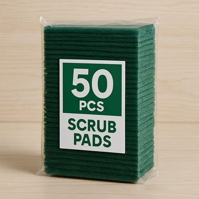 Heavy Duty Green Scrubber Pads Durable, Non-Scratch Reusable Sponges for Dishes, Pans & Kitchen Cleaning Tool (50)