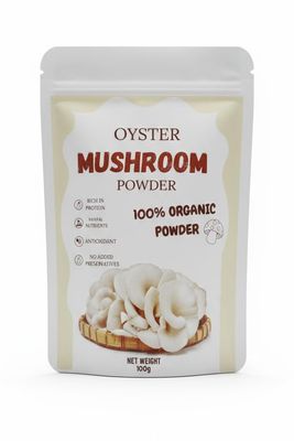 100% Organic Oyster Mushroom Powder, High Protein Natural Supplement, Antioxidant Rich, Preservative Free, 100g