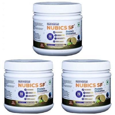 Jubilant Nutrihance Nubics SF Diskettes Healthy Snacks for Men and Women - 250 gm, High Protein (34%), Whey protein, casein with PDCAAS-1 Diskette, Essential Vitamins, Minerals, Prebiotic (FOS), Amla and Ashwagandha - Vanilla Flavor | 100% Veg (Pack