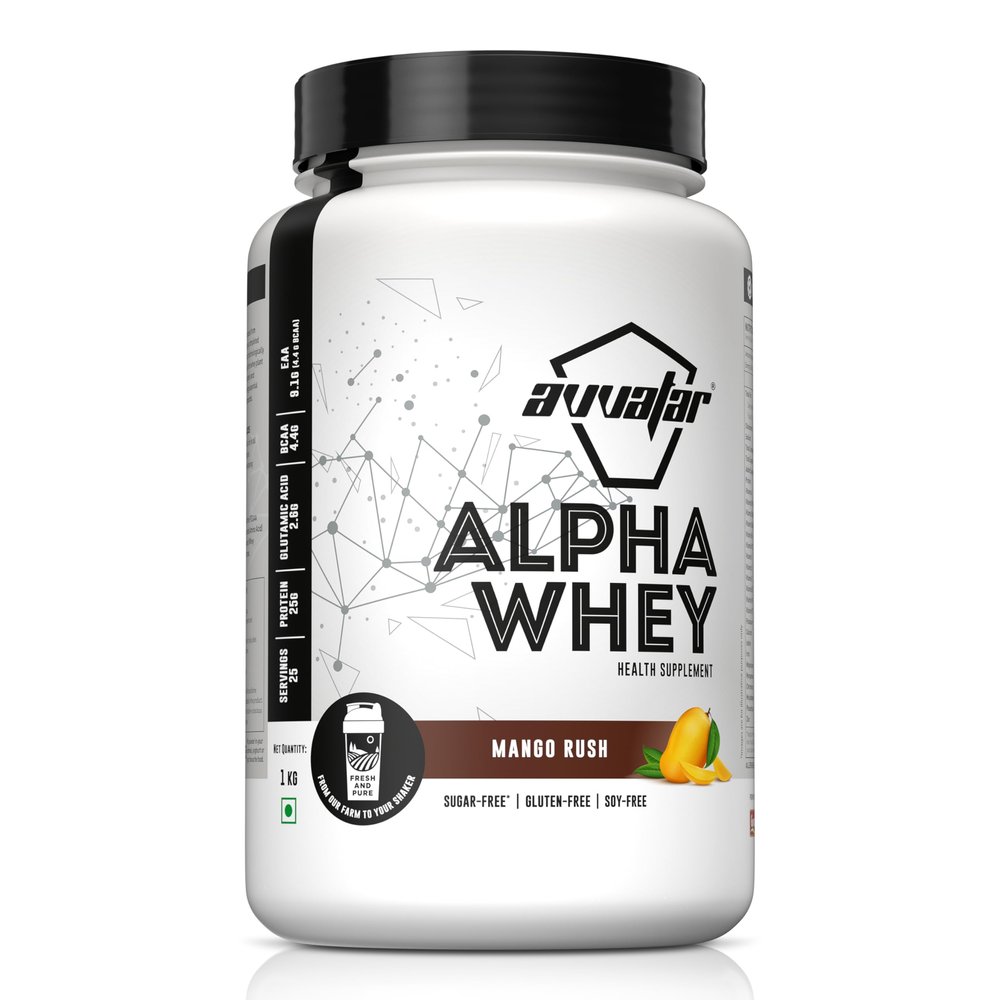 avvatar ALPHA WHEY PROTEIN | 1Kg | Mango Rush Flavour | 25g Protein | 25 Servings