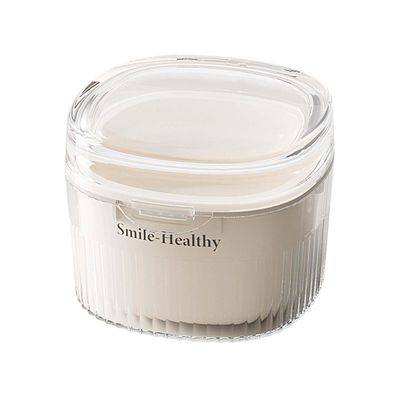 Denture Box, 3 Layer Transparent Retainer Case for Travel, Soaking Container for Aligners and Dentures, Compact Storage Solution for Dental Appliances, White