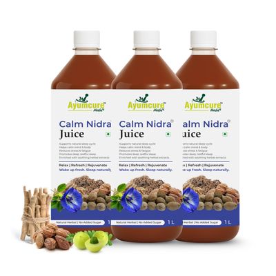 Ayumcure Calm Nidra Juice 1L | Herbal Sleep Support Juice with Ashwagandha, Tagar & Jatamansi | Promotes Deep Sleep, Reduces Stress & Fatigue | 100% Natural, No Added Sugar | Men & Women (Pack of 3)