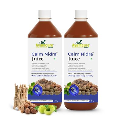 Ayumcure Calm Nidra Juice 1L | Herbal Sleep Support Juice with Ashwagandha, Tagar & Jatamansi | Promotes Deep Sleep, Reduces Stress & Fatigue | 100% Natural, No Added Sugar | Men & Women (Pack of 2)