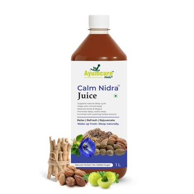 Ayumcure Calm Nidra Juice 1L | Herbal Sleep Support Juice with Ashwagandha, Tagar & Jatamansi | Promotes Deep Sleep, Reduces Stress & Fatigue | 100% Natural, No Added Sugar | Men & Women (Pack of 4)