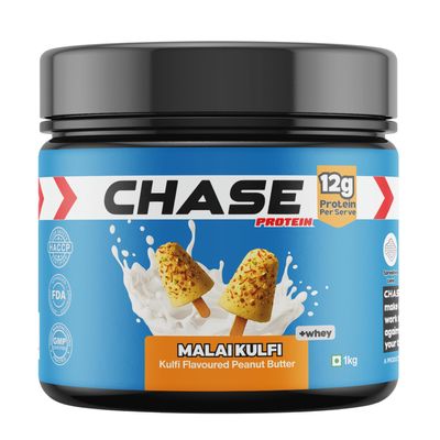 Chase High Protein Peanut Butter Creamy 1kg | With Isolate Whey & 300g Protein in Jar | 12g Per Serve | Malai kulfi Flavour With Chunks | Tasty & Healthy Nut Butter Spread for Breakfast, Fitness, Gym