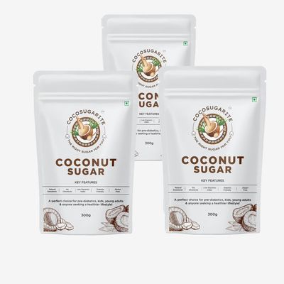 COCOSUGARITE Coconut Blossom Sugar 300g | 100% Natural Low Glycemic Sweetener | Mineral-Rich & Unrefined | Healthy Sugar Alternative for Tea, Coffee, Baking & Desserts (Pack Of 3)